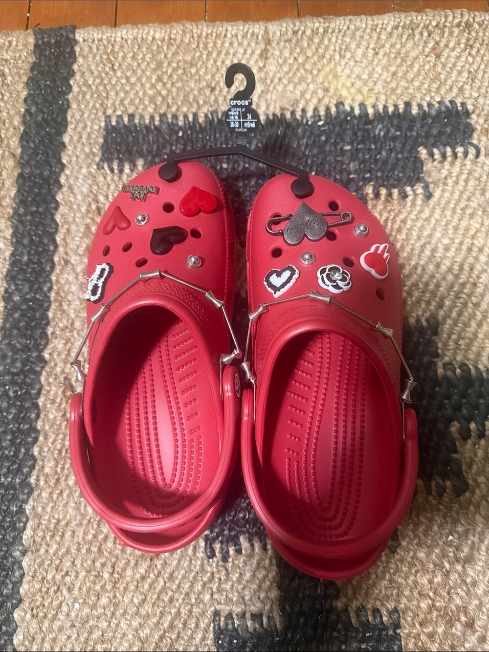 CROCS Classic Clog in Red with Heart Charms